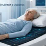 Better comfort and outcomes: patient resting comfortably on embroidered pressure-sensing textile with illuminated sensor grid